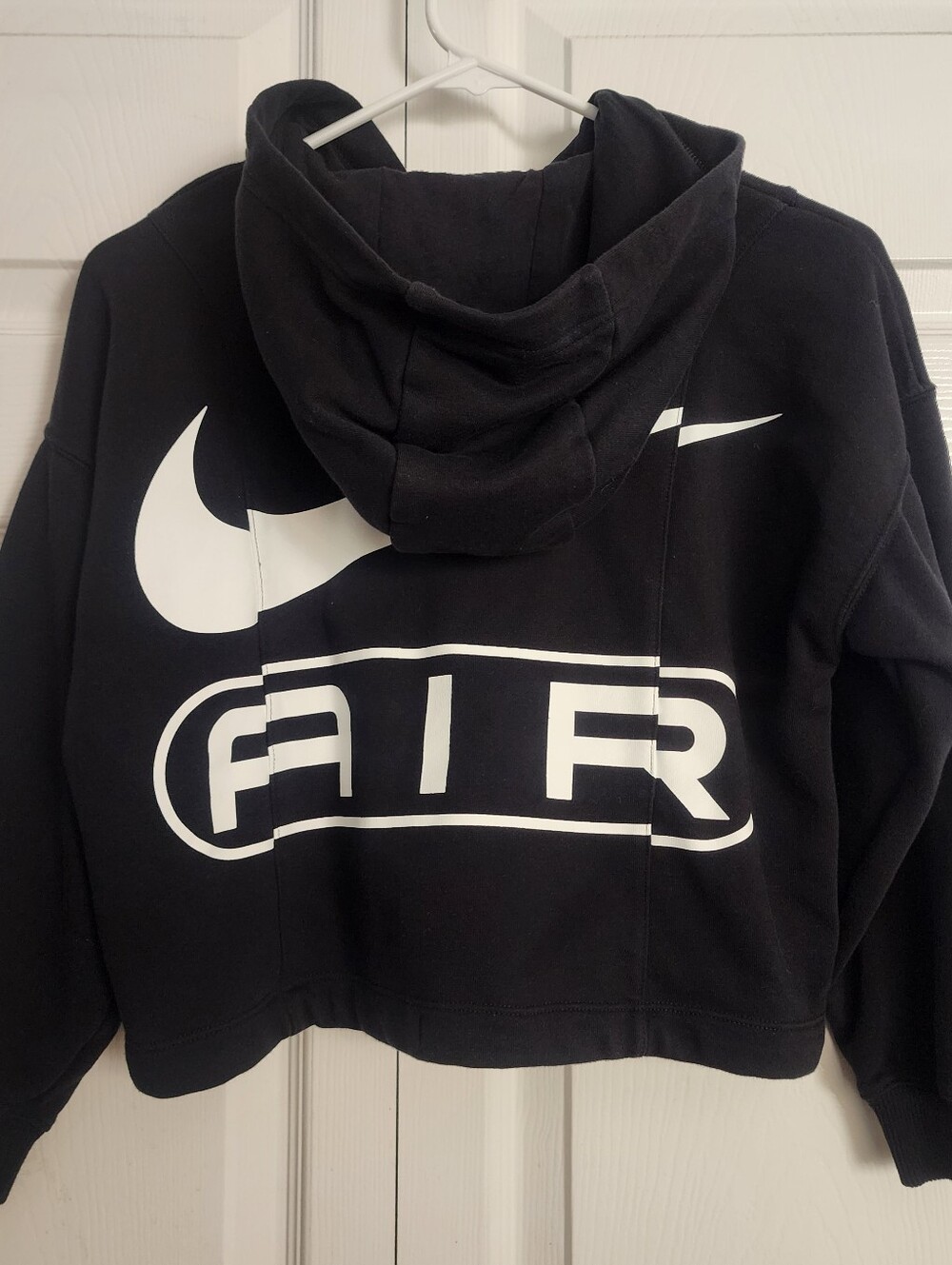Nike‎ Air Black Cropped Hoodie with Large White Swoosh and AIR Graphic, Womens S - Picture 3 of 9